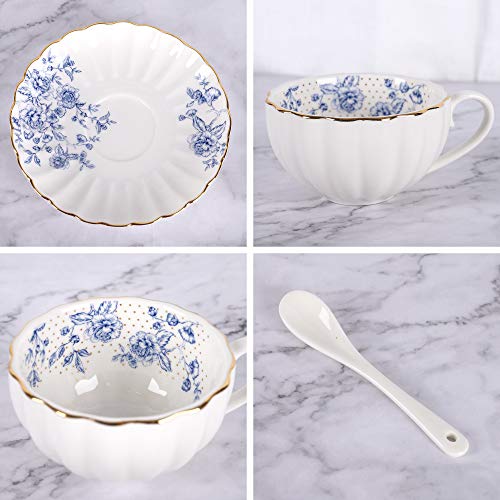 Blue Rose Porcelain Tea Cup and Saucer