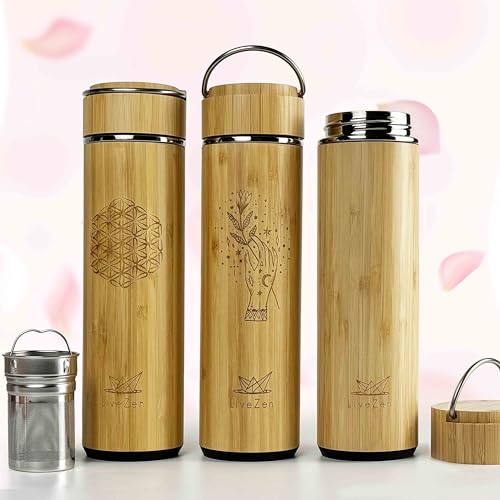 LiveZen 18oz Bamboo Tea Tumbler Gift Set