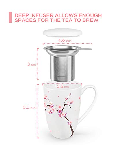 Peach Blossoms Tea Cup with Infuser and Lid