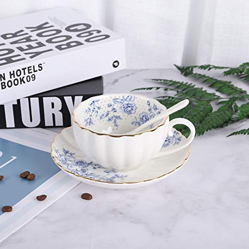 Blue Rose Porcelain Tea Cup and Saucer