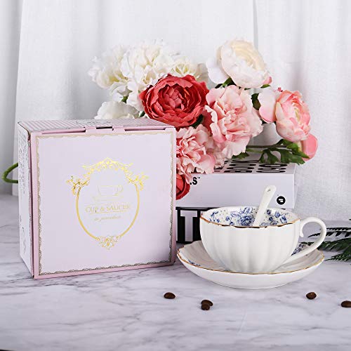 Blue Rose Porcelain Tea Cup and Saucer