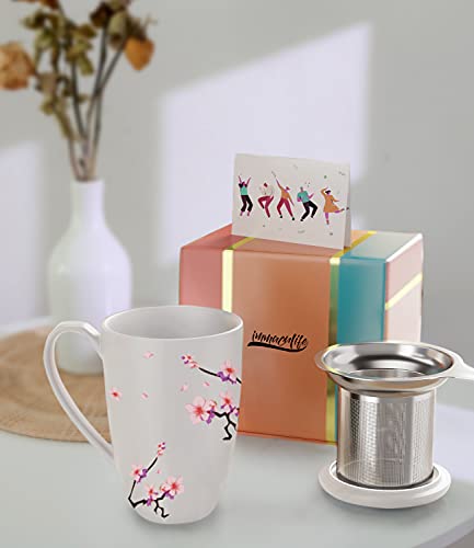 Peach Blossoms Tea Cup with Infuser and Lid