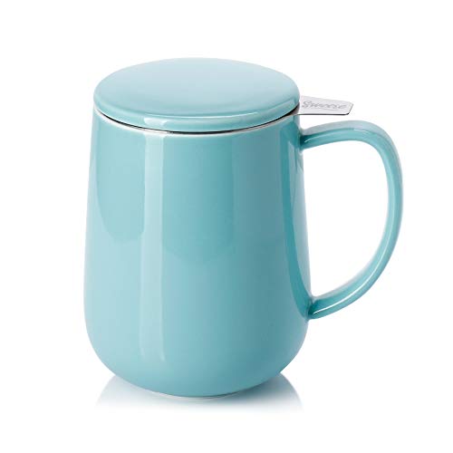 Turquoise Porcelain Tea Mug with Infuser and Lid