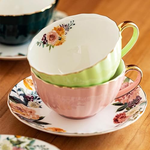 Floral Porcelain Tea Cup and Saucer Set
