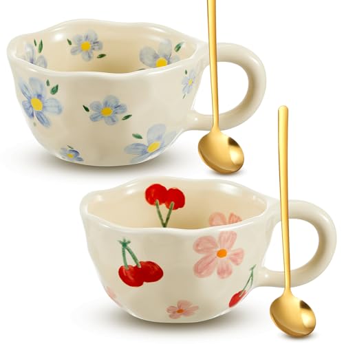 Floral Ceramic Coffee Mugs - Set of 2