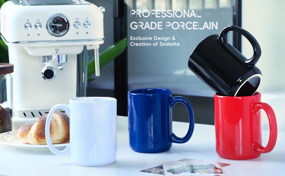 16 Oz White Porcelain Coffee Mug with Handle