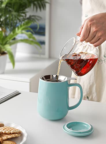 Turquoise Porcelain Tea Mug with Infuser and Lid