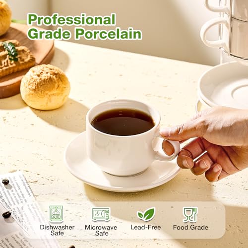 White Porcelain Cappuccino Cups with Saucers Set