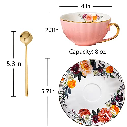 Floral Porcelain Tea Cup and Saucer Set
