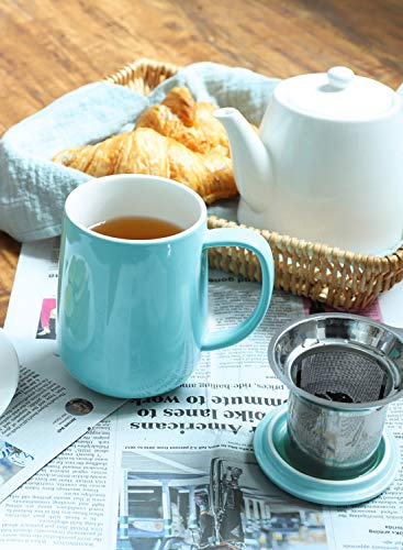 Turquoise Porcelain Tea Mug with Infuser and Lid