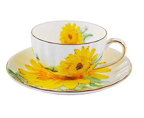 Vintage Sunflower Ceramic Teacup and Saucer Set
