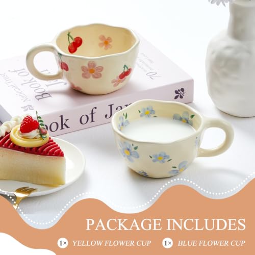 Floral Ceramic Coffee Mugs - Set of 2