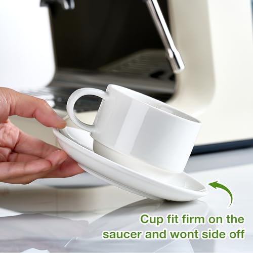 White Porcelain Cappuccino Cups with Saucers Set