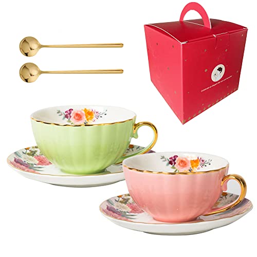 Floral Porcelain Tea Cup and Saucer Set