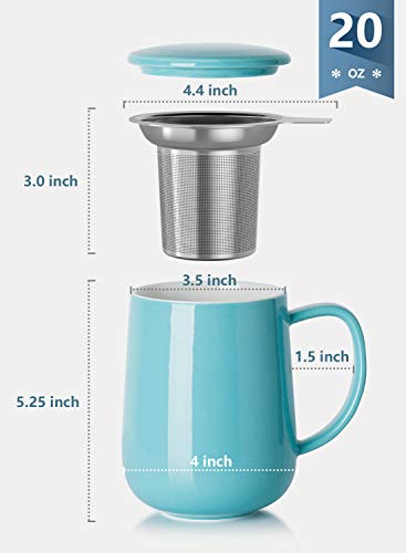 Turquoise Porcelain Tea Mug with Infuser and Lid