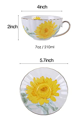 Vintage Sunflower Ceramic Teacup and Saucer Set