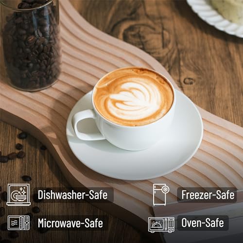 Set of 6 White Porcelain Tea Cups & Saucers