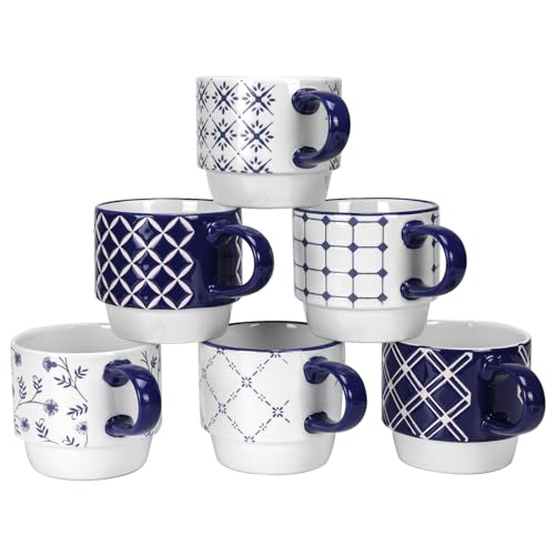 Stackable Ceramic Coffee Mugs Set - 6 Pcs