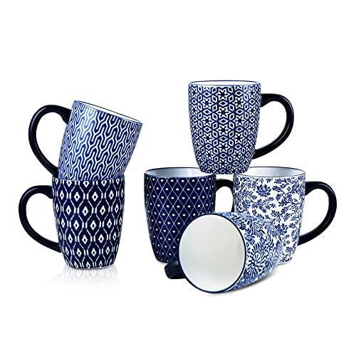 Vintage Blue Porcelain Coffee Mugs Set of 6