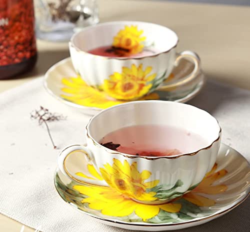 Vintage Sunflower Ceramic Teacup and Saucer Set
