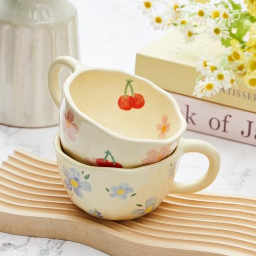 Floral Ceramic Coffee Mugs - Set of 2