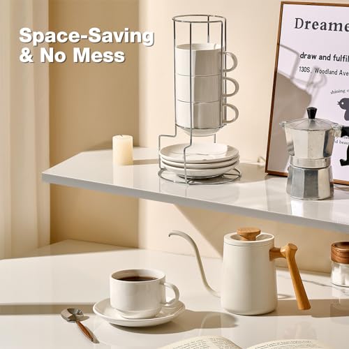 White Porcelain Cappuccino Cups with Saucers Set