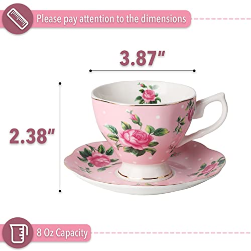 Floral Porcelain Tea Cups Set with Gold Trim
