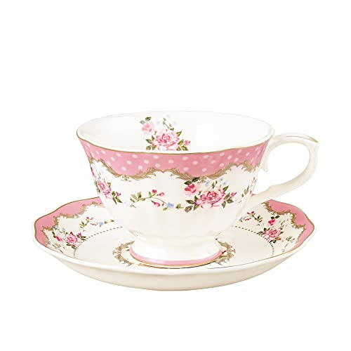 Floral Pink Porcelain Tea Cup and Saucer