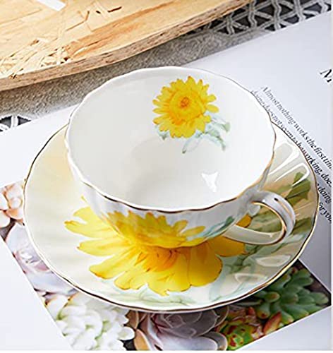 Vintage Sunflower Ceramic Teacup and Saucer Set