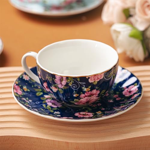 Floral Porcelain Tea Cups and Saucers Set of 6