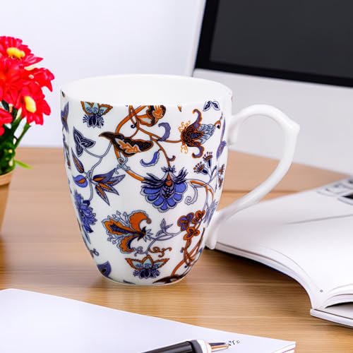 Floral Porcelain Coffee Mug - 14oz Blue Gift