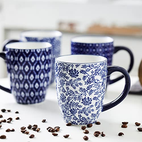 Vintage Blue Porcelain Coffee Mugs Set of 6