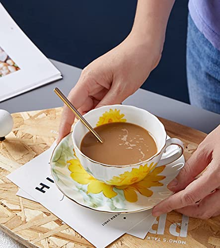 Vintage Sunflower Ceramic Teacup and Saucer Set