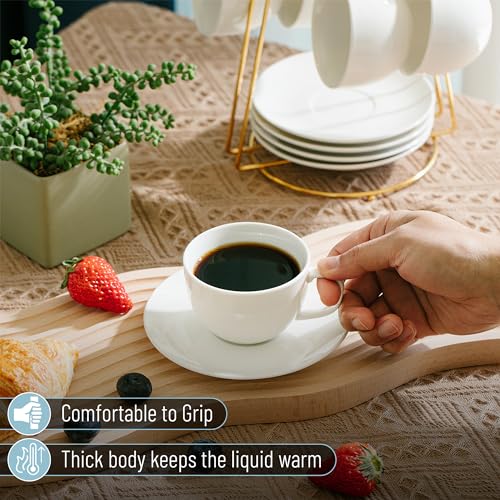 Set of 6 White Porcelain Tea Cups & Saucers