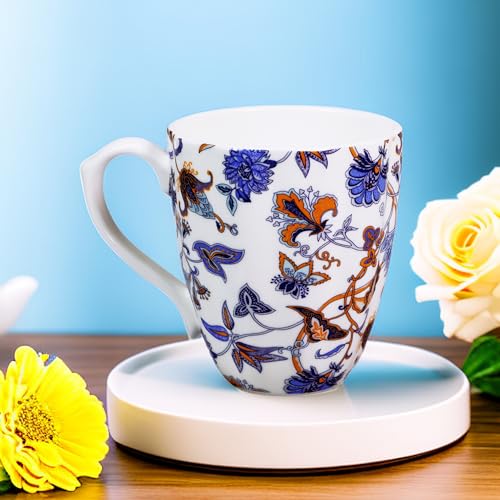 Floral Porcelain Coffee Mug - 14oz Blue Gift