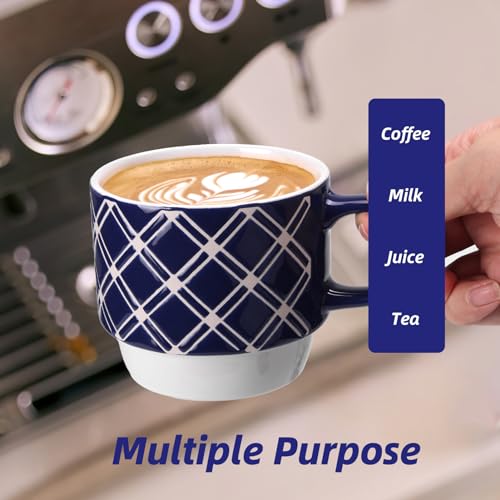 Stackable Ceramic Coffee Mugs Set - 6 Pcs