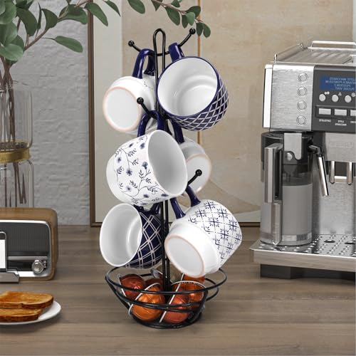 Stackable Ceramic Coffee Mugs Set - 6 Pcs