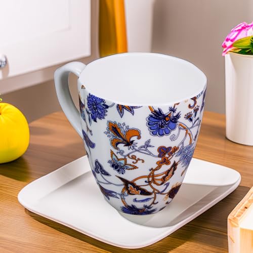 Floral Porcelain Coffee Mug - 14oz Blue Gift