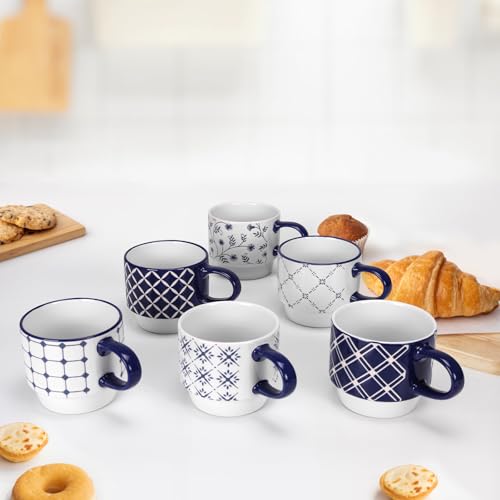 Stackable Ceramic Coffee Mugs Set - 6 Pcs
