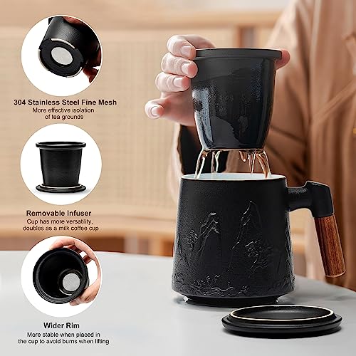 Gradient Ceramic Tea Mug with Infuser and Lid