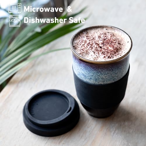 Black Ceramic Travel Mug with Blue Glaze