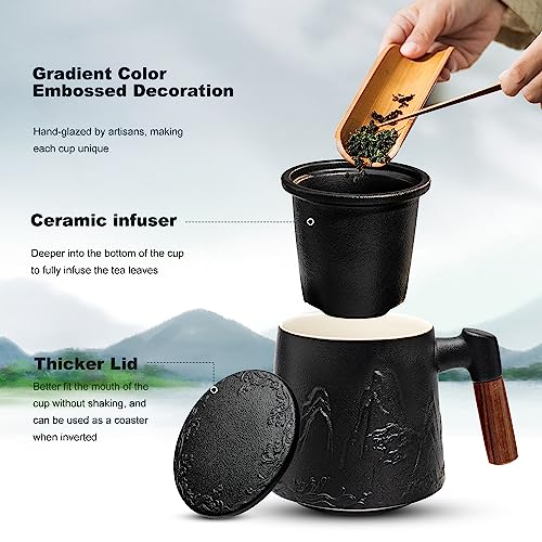 Gradient Ceramic Tea Mug with Infuser and Lid