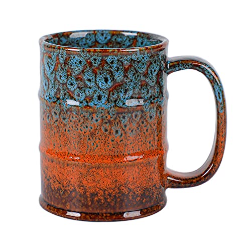 Large Ceramic Coffee Mug - Blue and Brown