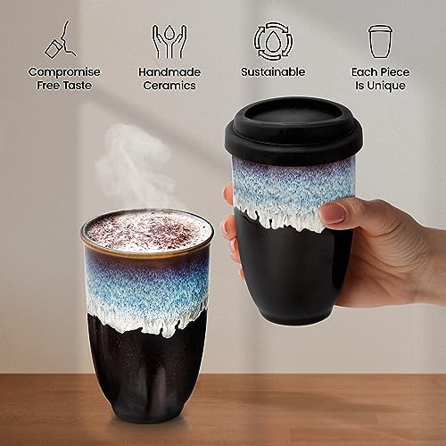 Black Ceramic Travel Mug with Blue Glaze