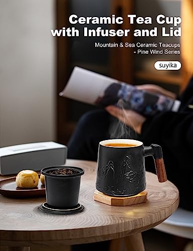 Gradient Ceramic Tea Mug with Infuser and Lid