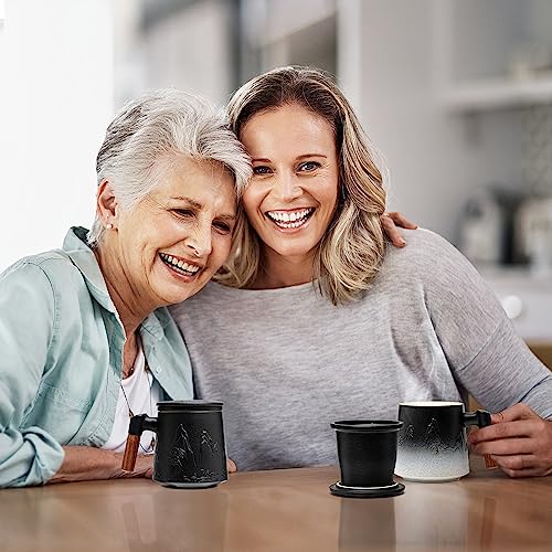 Gradient Ceramic Tea Mug with Infuser and Lid