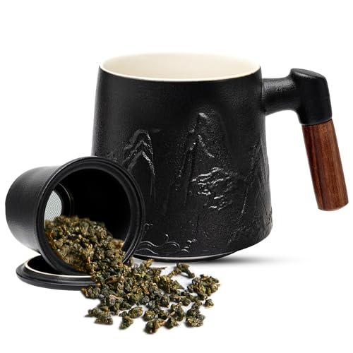 Gradient Ceramic Tea Mug with Infuser and Lid