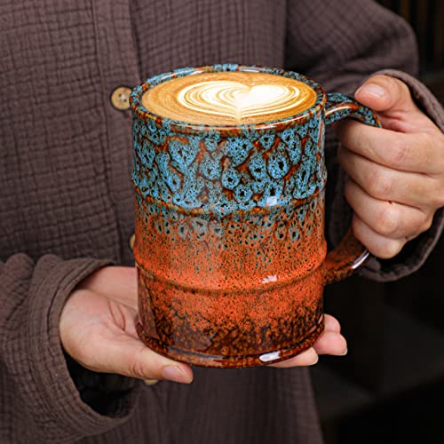Large Ceramic Coffee Mug - Blue and Brown