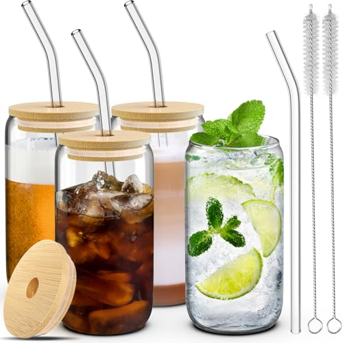 4-Piece Glass Tumbler Set with Lids and Straws