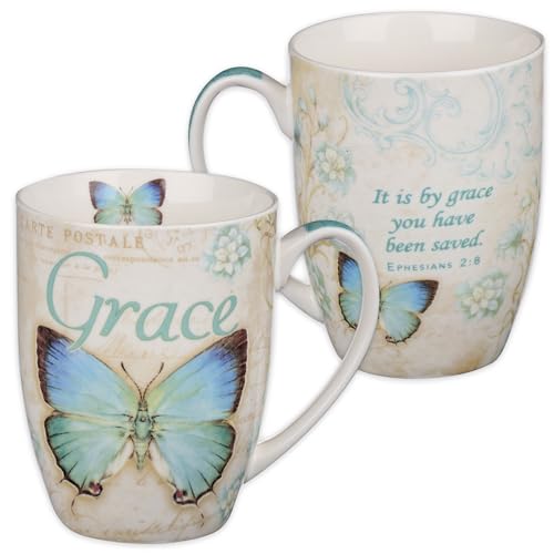 Botanic Blue Butterfly Inspirational Coffee Mug, 12 oz